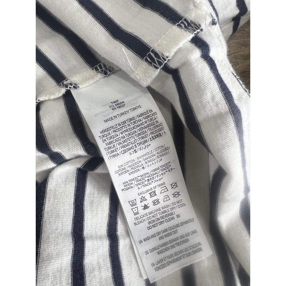 BODEN Navy Striped Long Sleeve Tee Ruffled Collar and Cuffs 100% Cotton - Picture 7 of 7